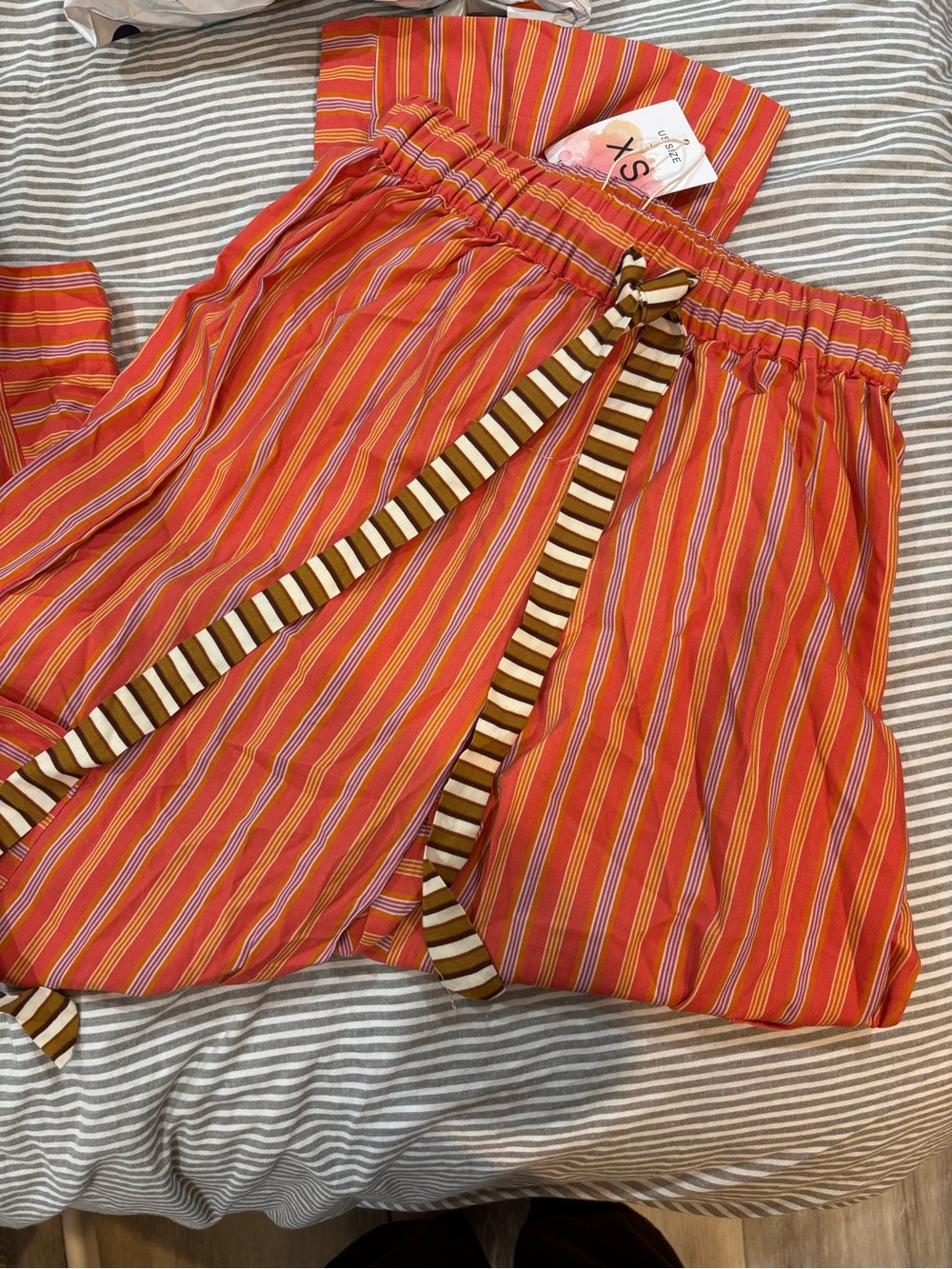 Amazon Essentials Red & Yellow Striped Wide Leg Pants